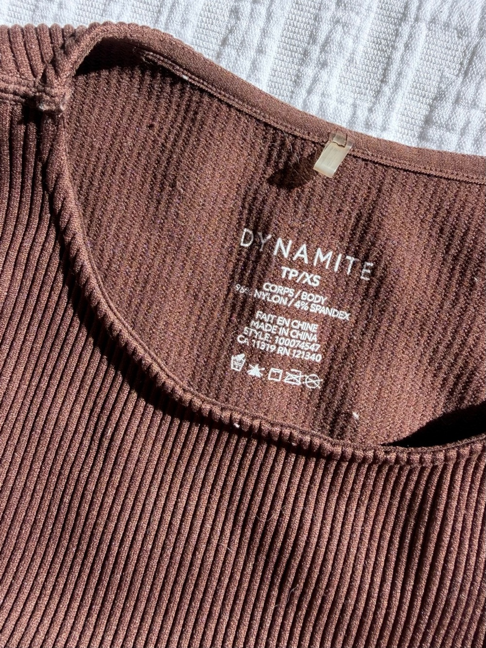 Dynamite Chocolate Ribbed Stretch Tank Bodysuit